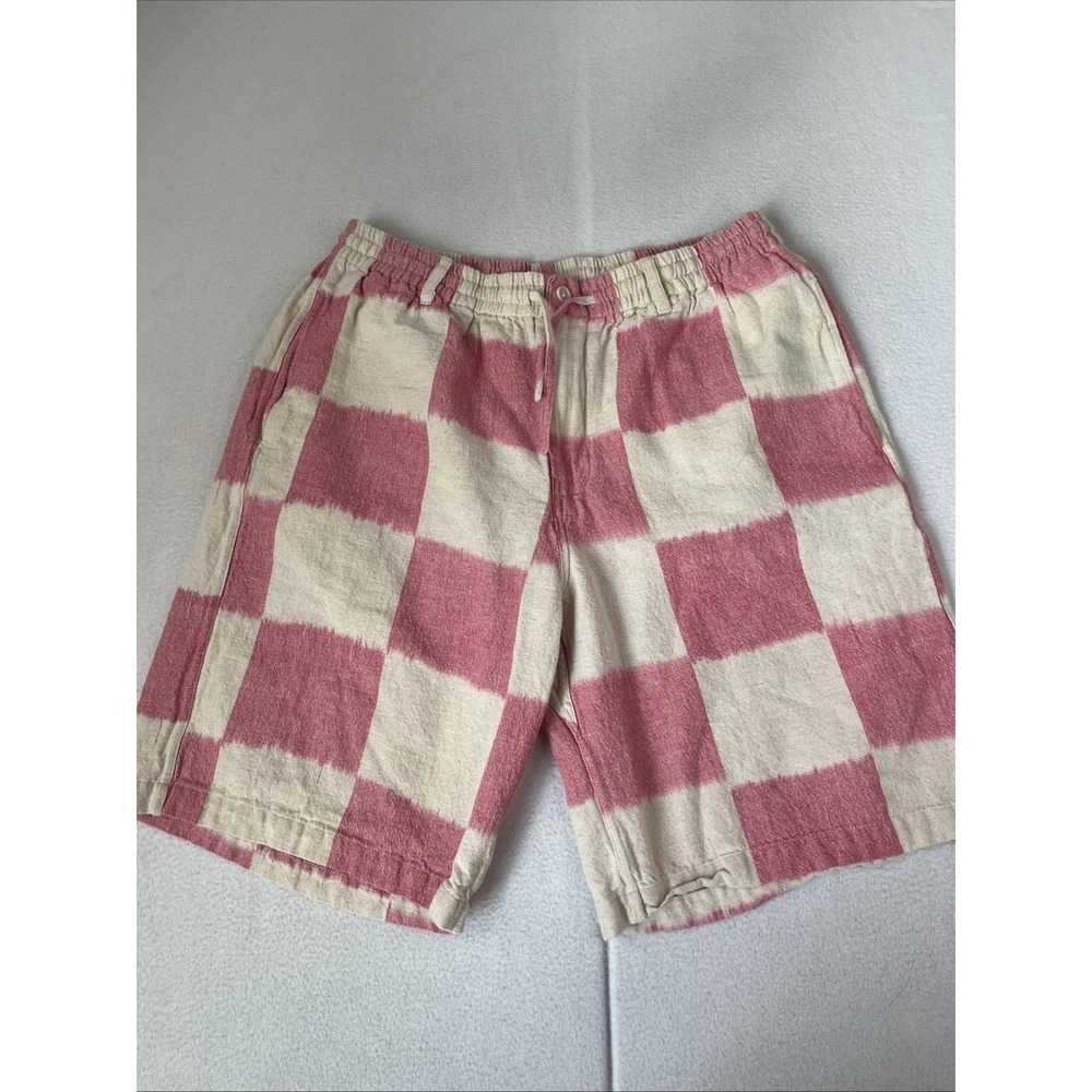 Kardo Kobe Cotton Drawstring 9" Shorts Pink Square Checkered Mens Large